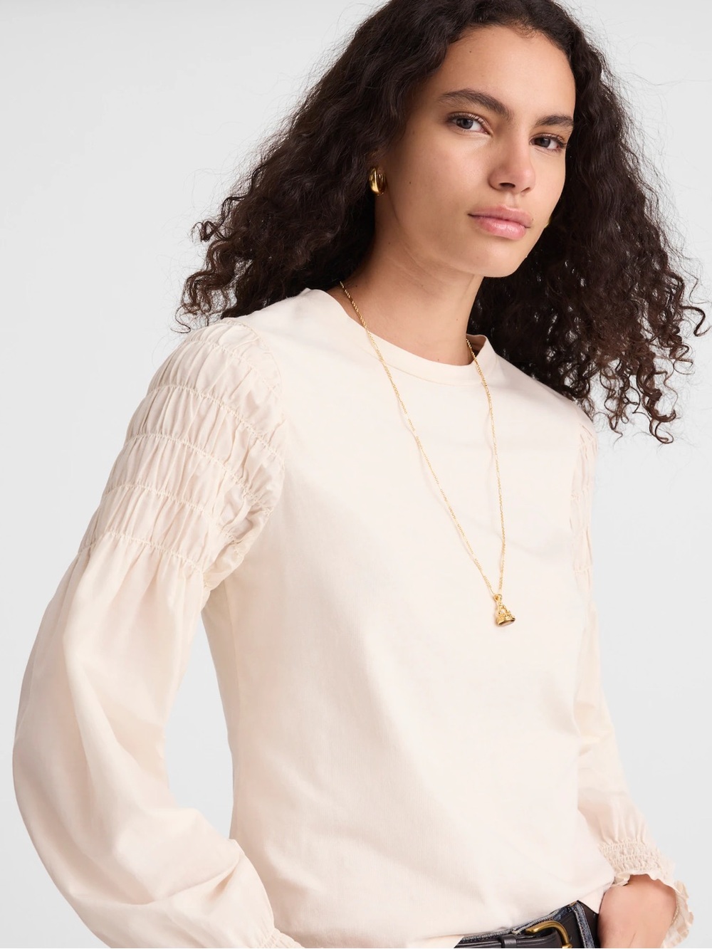Madewell Smocked Long-Sleeve Tee S - Picture 5 of 10
